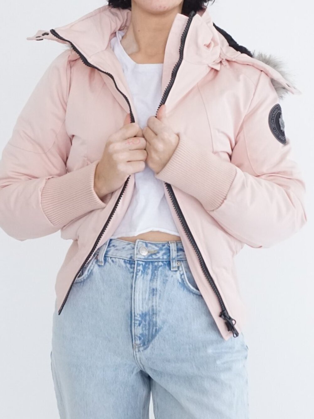 Toboggan Pink Hooded Faux Fur Trim Fitted Zip Front Winter Bomber Jacket S